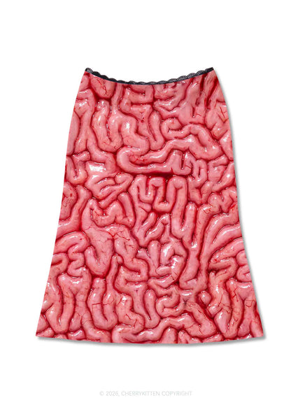 Halloween Fleshy Brain Texture Y2K Print Midi Skirt Cherrykitten
