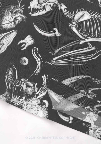 Halloween Goth Animal Bone Skull Y2K Mesh Crop Top Cherrykitten