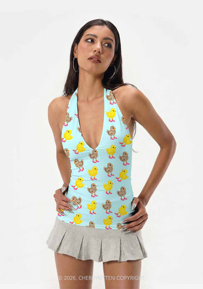 Chicks In Pink High Heels Y2K Print Halter Deep V Neck Cami Cherrykitten