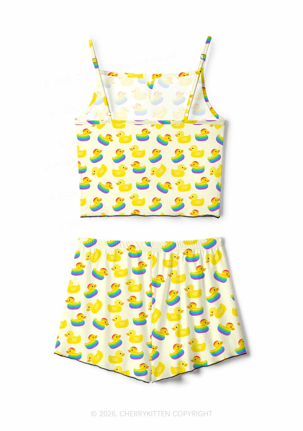 Rainbow Ducks Pride Y2K Print Cami Shorts Pajama Set Cherrykitten