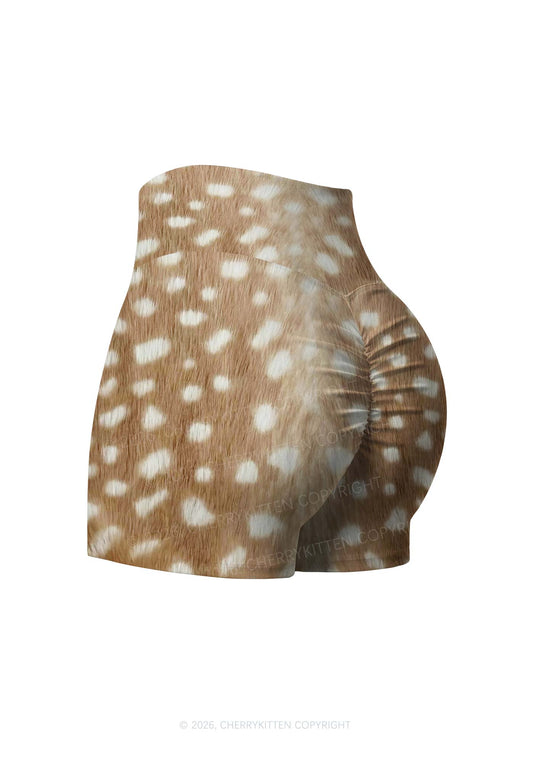 Deer Texture Y2K Print Gym Shorts Cherrykitten