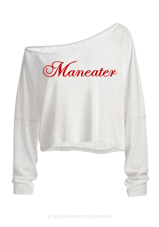 Maneater Y2K Off Shoulder Long Sleeve Crop Top Cherrykitten