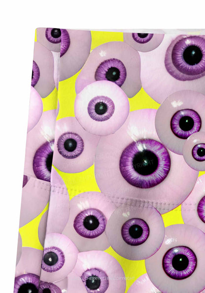 Halloween Purple Eyeballs Y2K Print Gym Shorts Cherrykitten