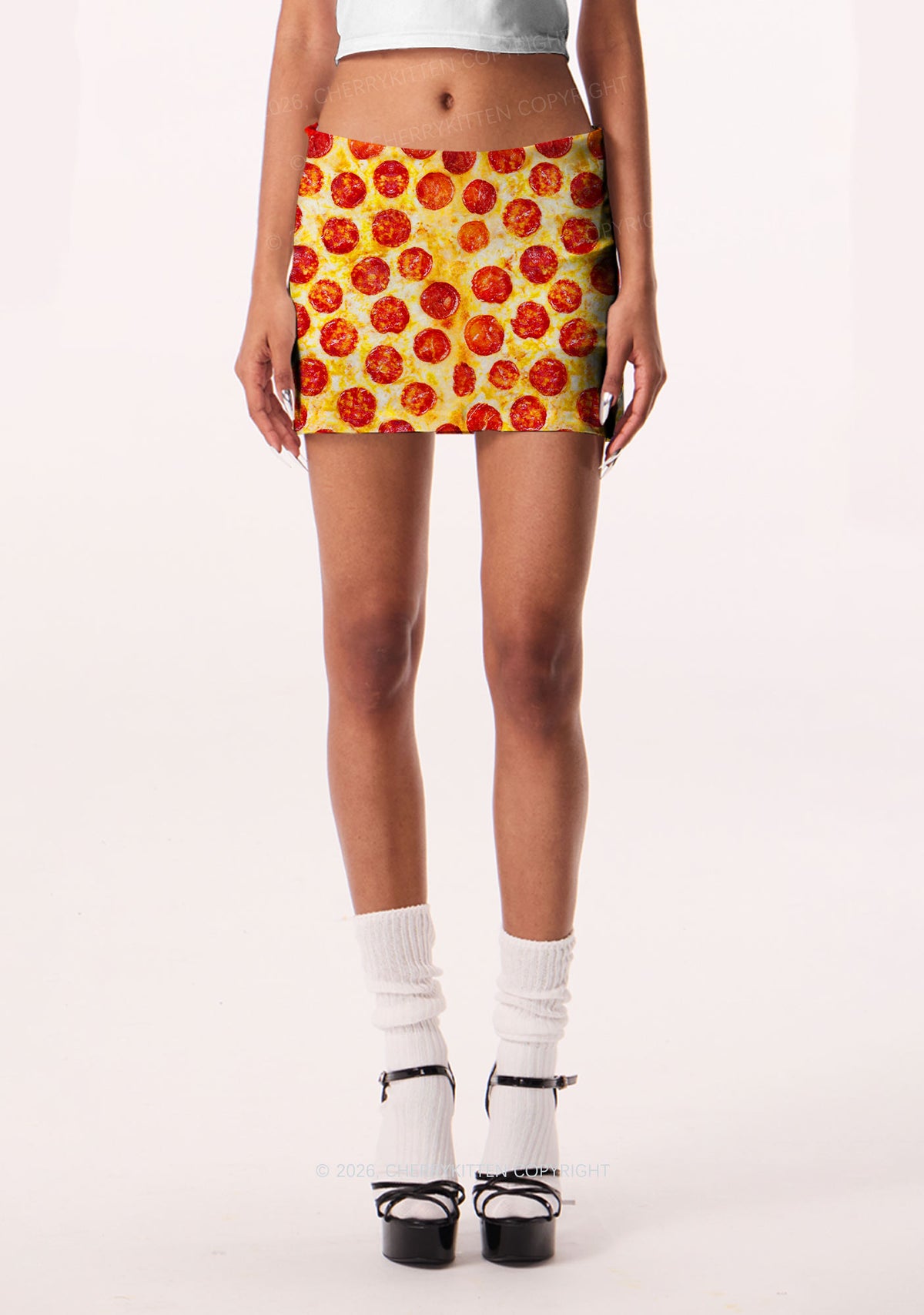Sausage Pizza Y2K Print Mini Skirt Cherrykitten