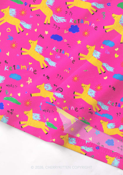 Orange Pony On Hot Pink Y2K Mesh Crop Top Cherrykitten