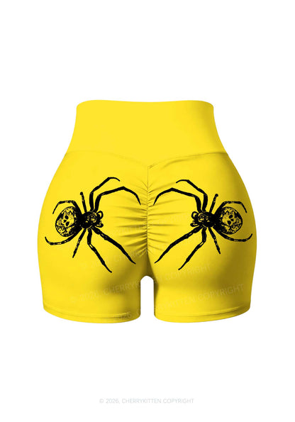 Skull Spider Y2K Print Gym Shorts Cherrykitten