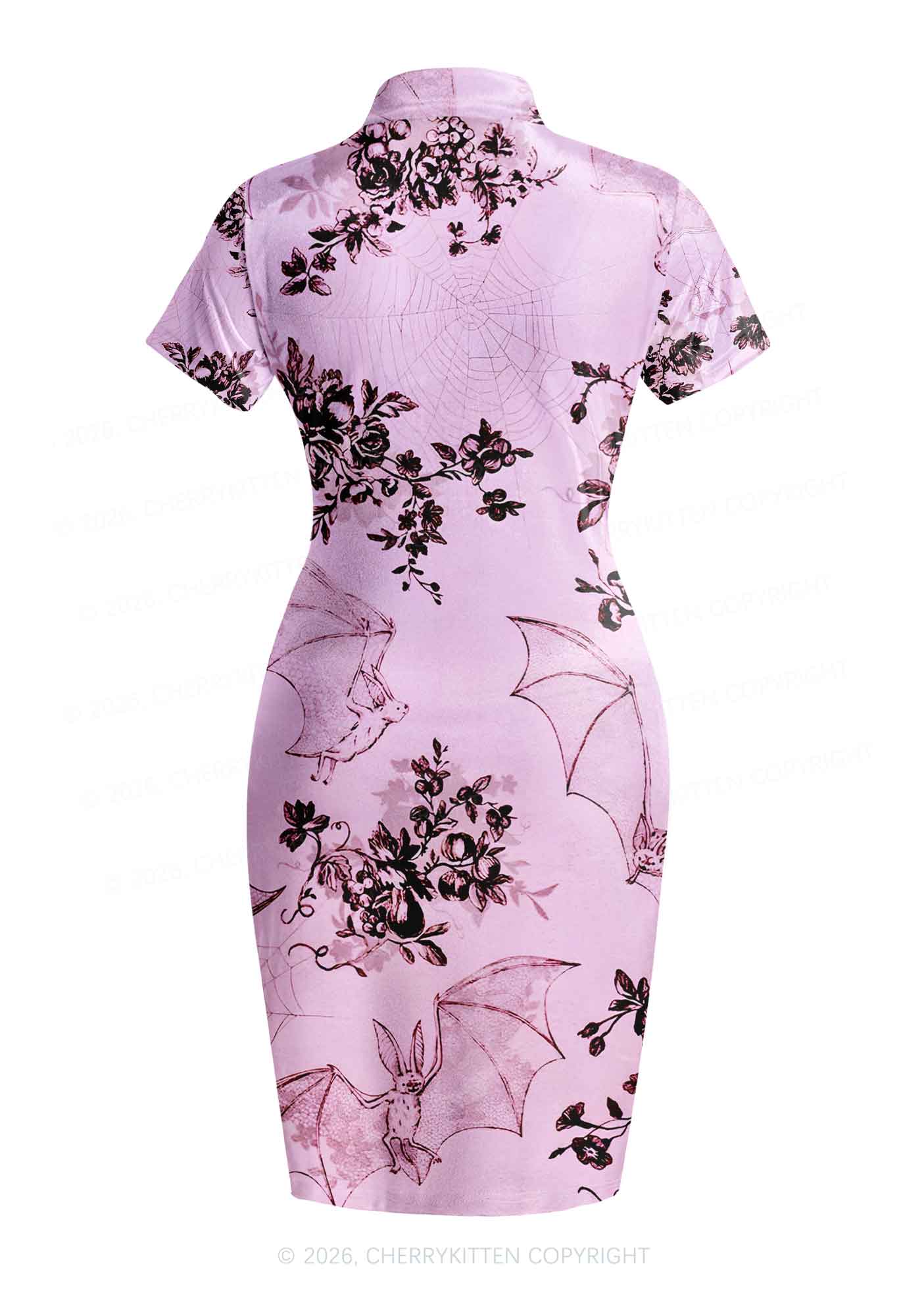 Pink Bat Y2K Cheongsam Mini Dress Cherrykitten