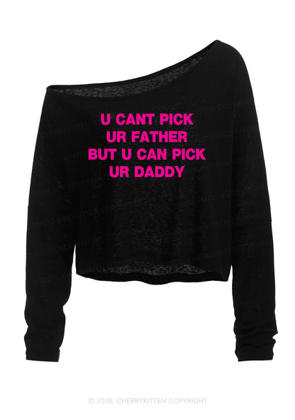 U Can Pick Ur Daddy Y2K Off Shoulder Long Sleeve Crop Top Cherrykitten
