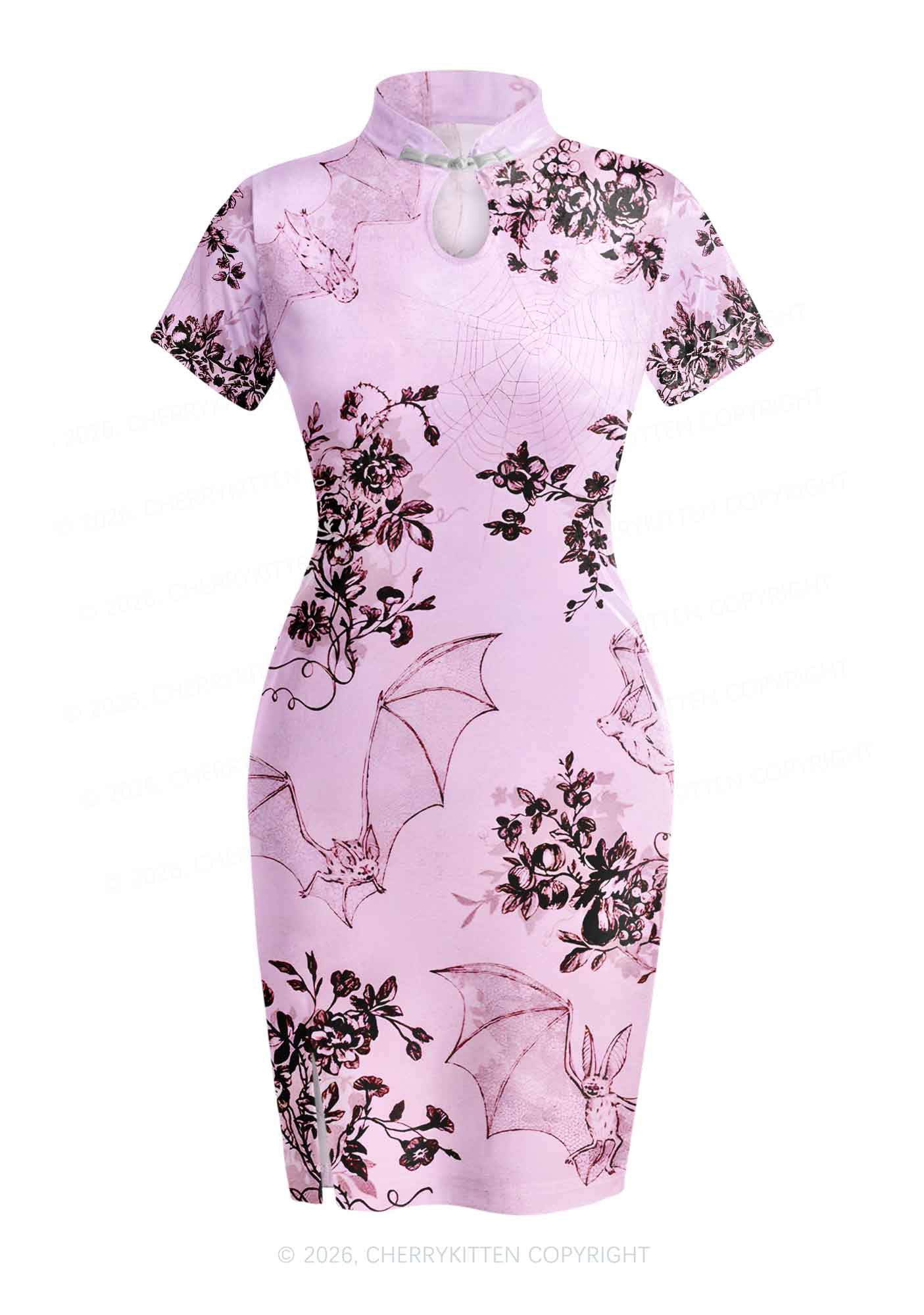 Pink Bat Y2K Cheongsam Mini Dress Cherrykitten