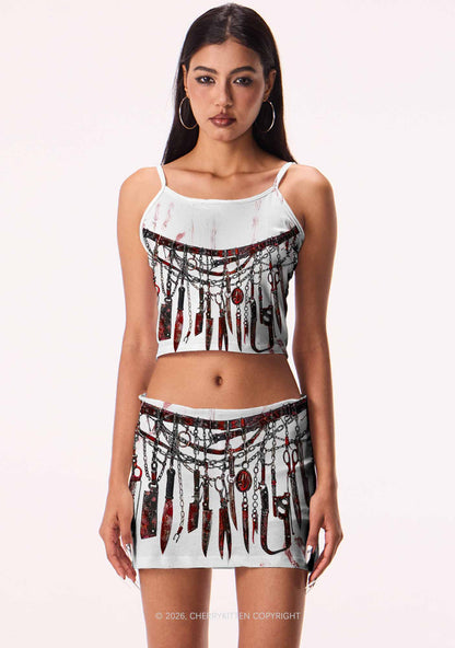 Halloween Bloody Weapon Chains Y2K Print Mini Skirt Cherrykitten