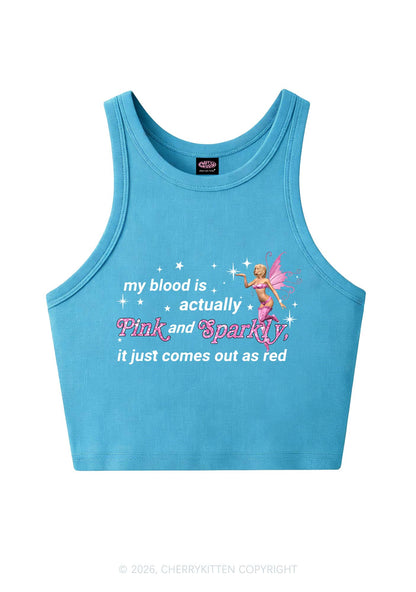My Blood Is Pink And Sparkly Y2K Crop Tank Top Cherrykitten