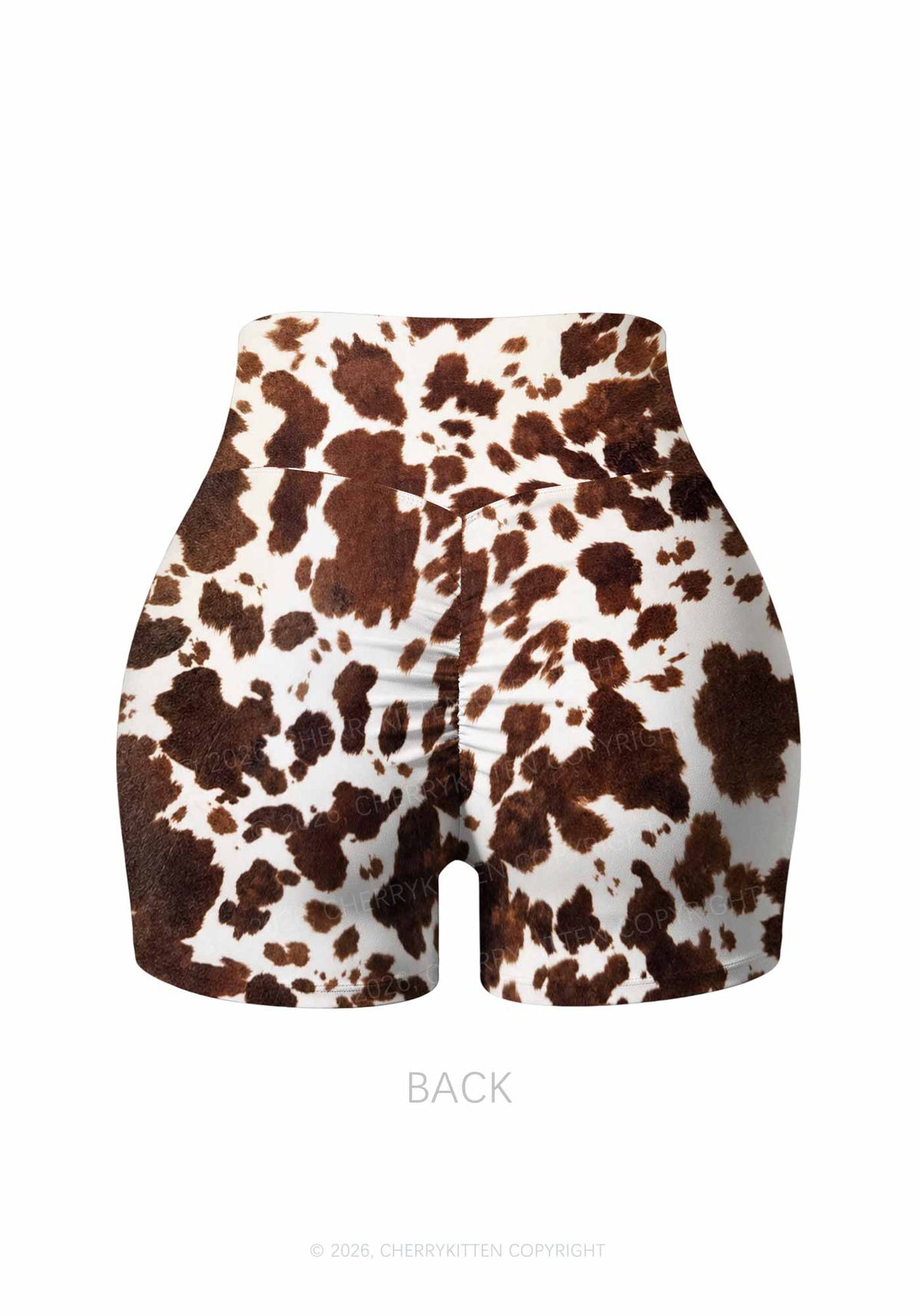 Brown And White Cow Dots Y2K Print Gym Shorts Cherrykitten
