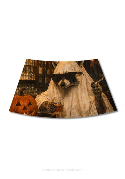 Halloween Ghost Raccoon Bar Y2K Print Mini Skirt Cherrykitten