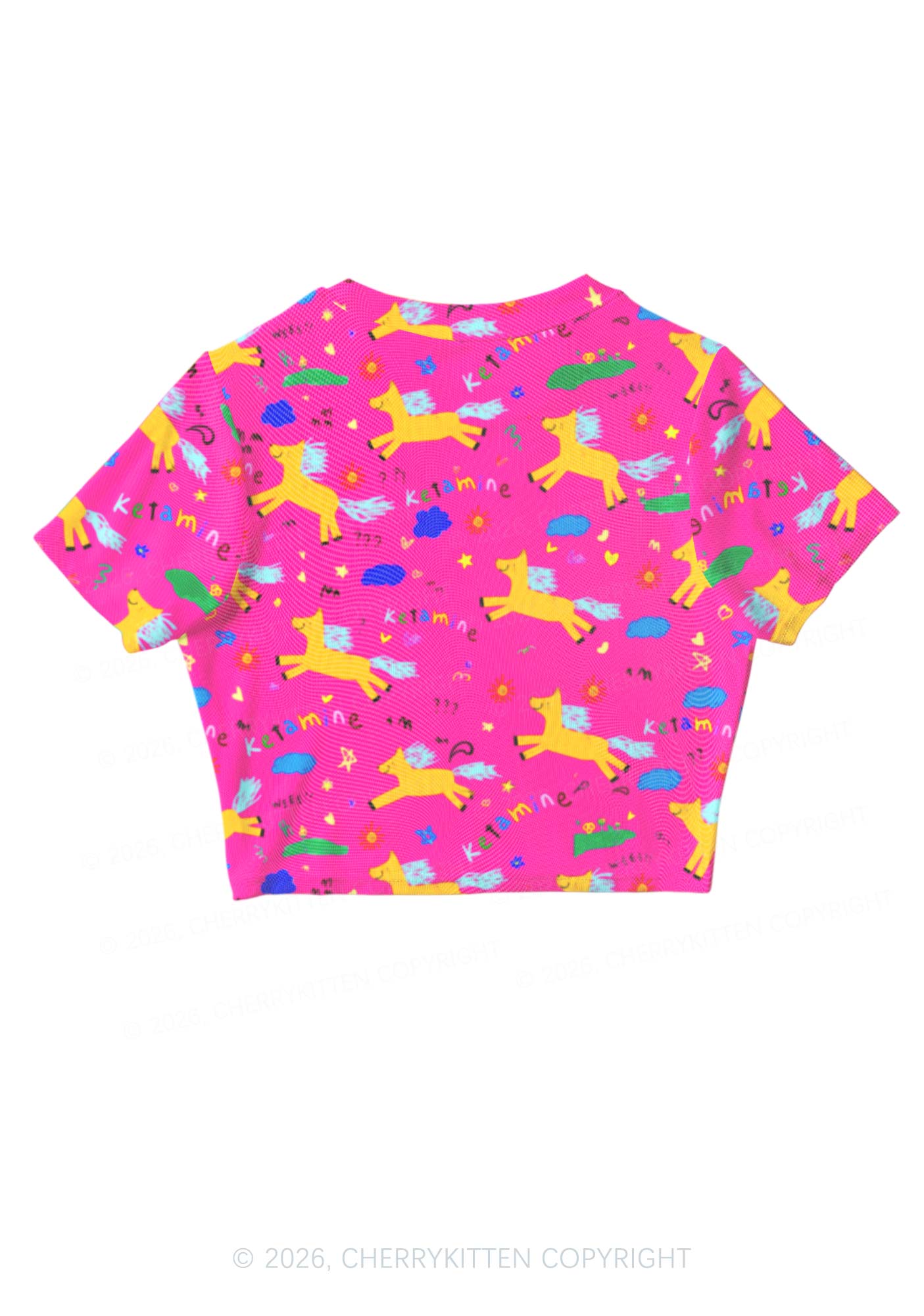 Orange Pony On Hot Pink Y2K Mesh Crop Top Cherrykitten
