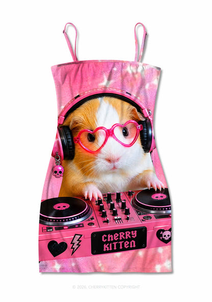 DJ Guinea Pig Y2K Print Slip Dress Cherrykitten