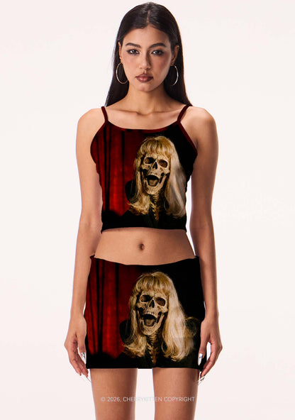 Halloween Blonde Skull Y2K Print Mini Skirt Cherrykitten