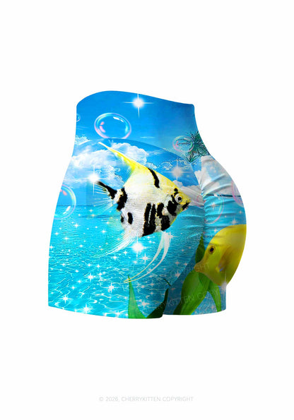 Tropical Fish Y2K Print Gym Shorts Cherrykitten