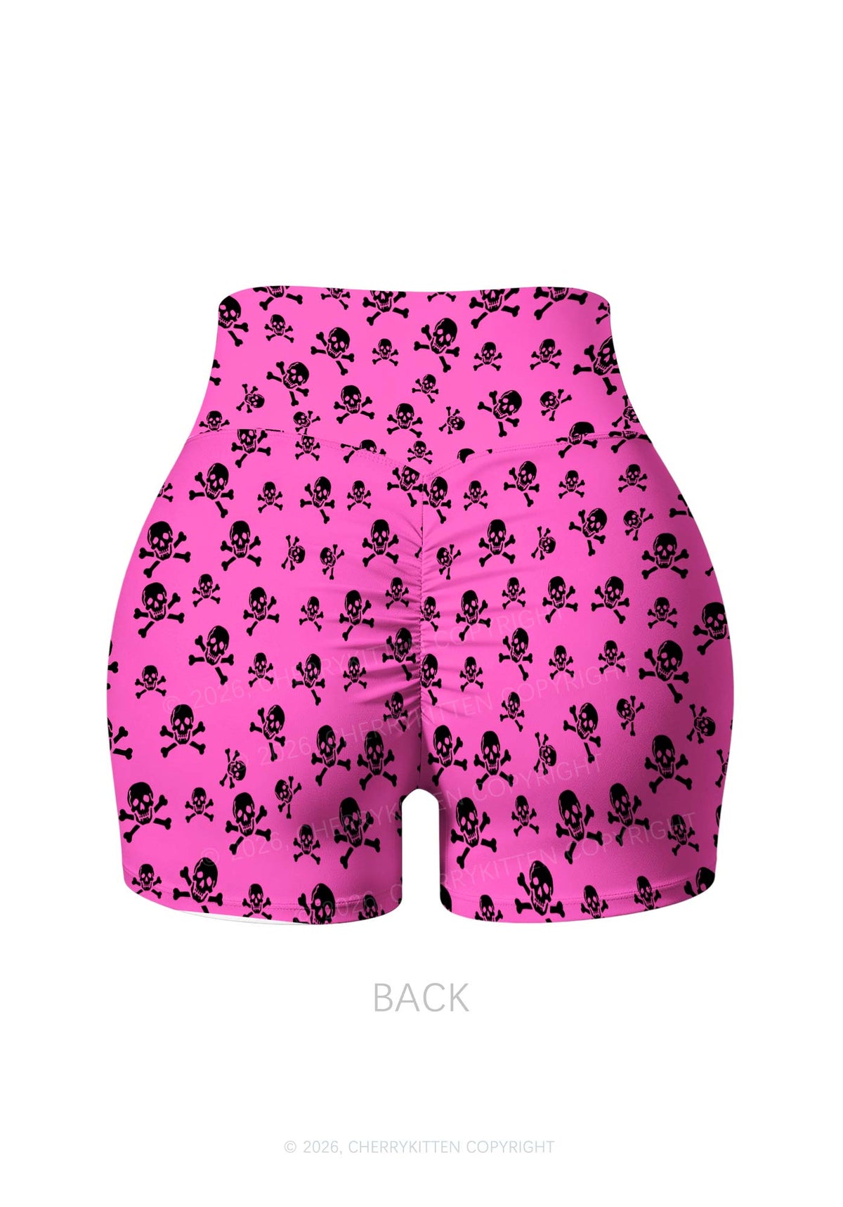 Halloween Pink Skulls Y2K Print Gym Shorts Cherrykitten