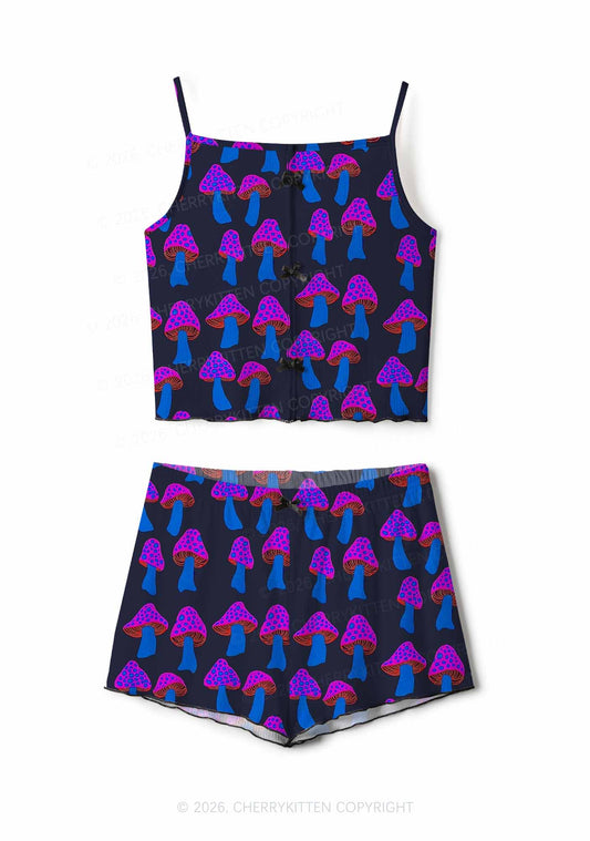 Blue Mushroom Y2K Print Cami Shorts Pajama Set Cherrykitten