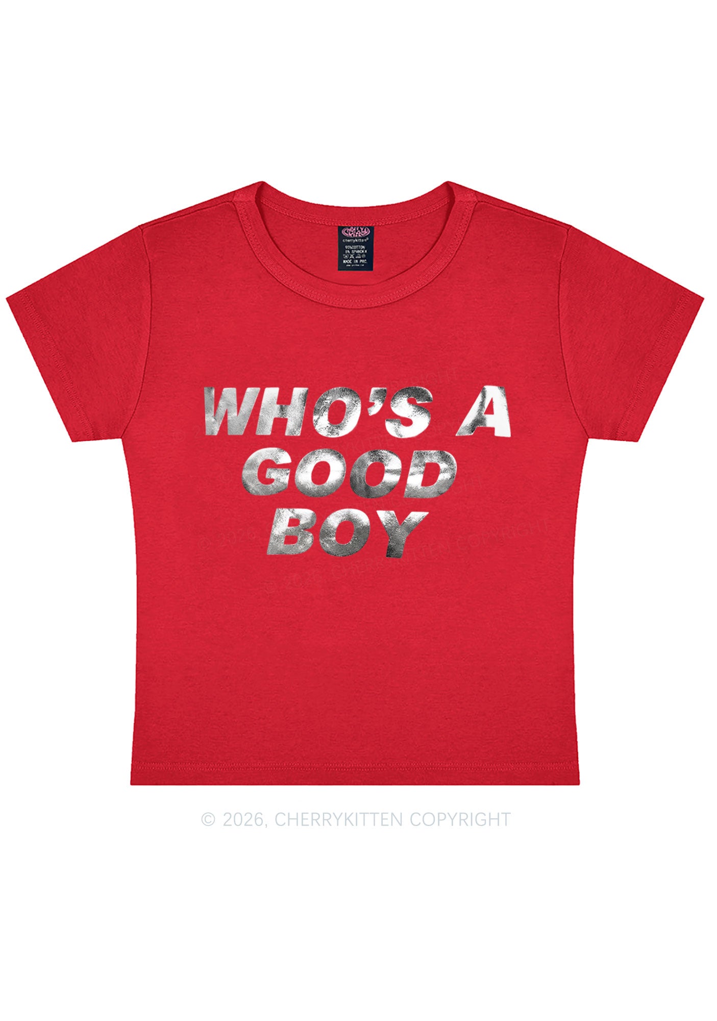 Whos A Good Boy Silver Foil Printed Y2K Baby Tee Cherrykitten