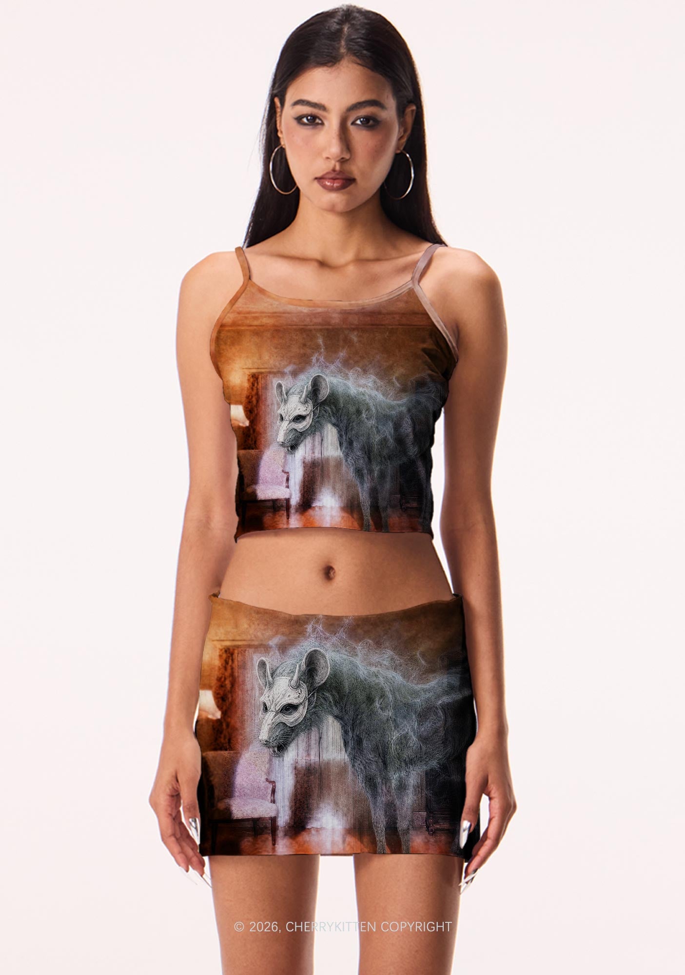 Halloween Masked Monster Y2K Print Mini Skirt Cherrykitten