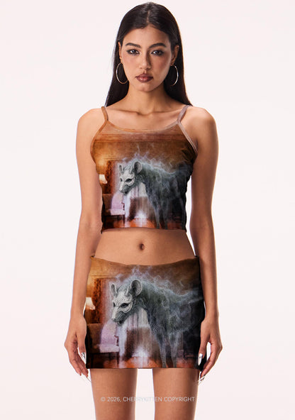 Halloween Masked Monster Y2K Print Mini Skirt Cherrykitten