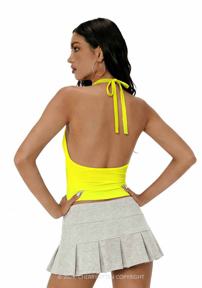 Yellow Thermal Female Body Y2K Print Halter Deep V Neck Cami Cherrykitten