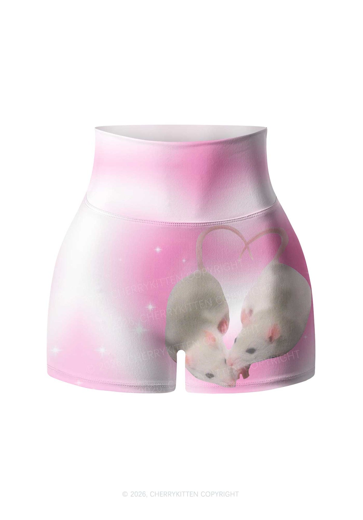 Pink Sweet Rats Valentine's Day Y2K Print Gym Shorts Cherrykitten