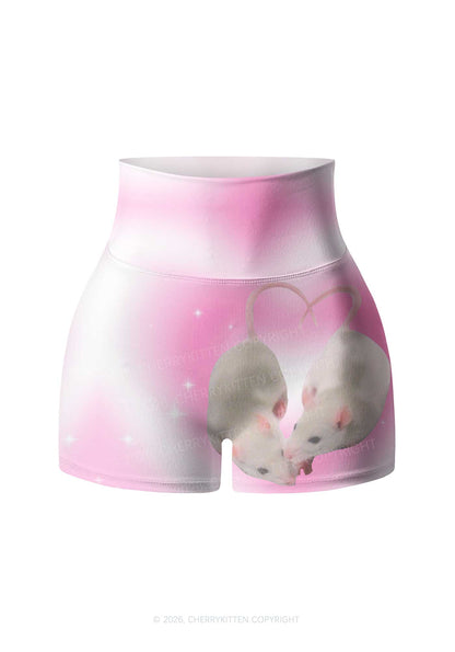 Pink Sweet Rats Valentine's Day Y2K Print Gym Shorts Cherrykitten