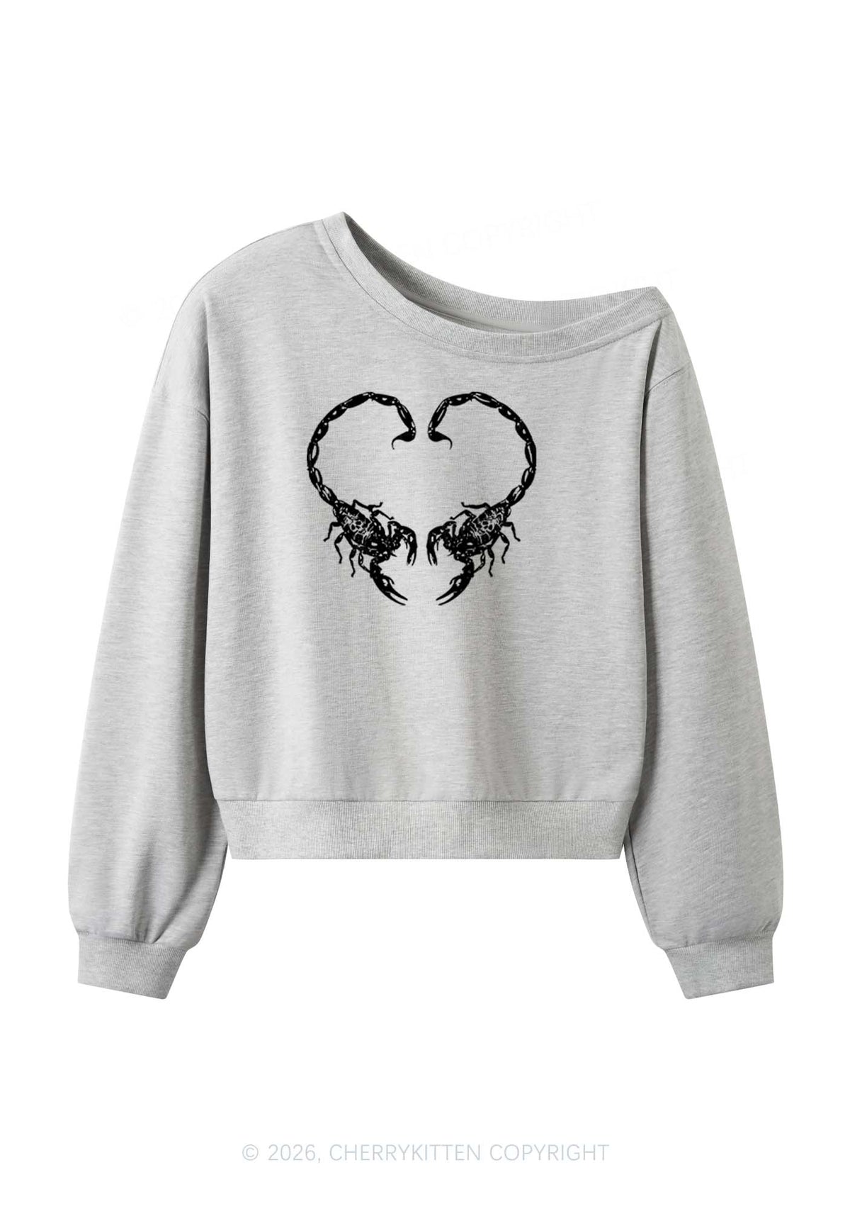 Skull Scorpion Heart Y2K Off Shoulder Sweatshirts Cherrykitten