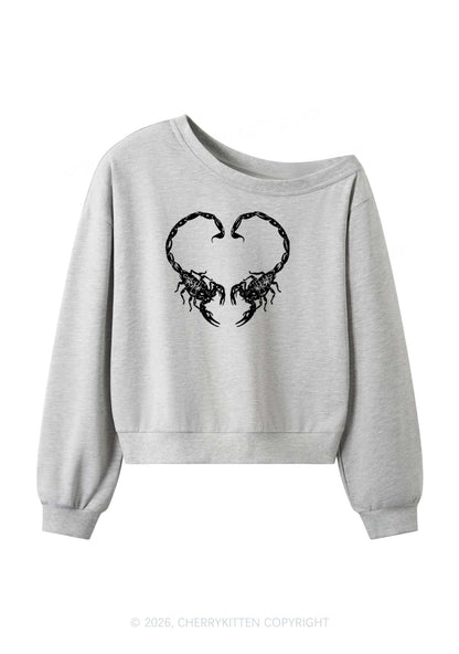 Skull Scorpion Heart Y2K Off Shoulder Sweatshirts Cherrykitten