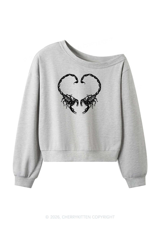 Skull Scorpion Heart Y2K Off Shoulder Sweatshirts Cherrykitten