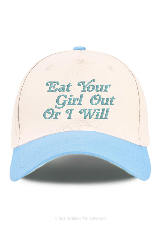 Embroidered Eat Your Girl Out Pride Y2K Color Block Baseball Cap Cherrykitten