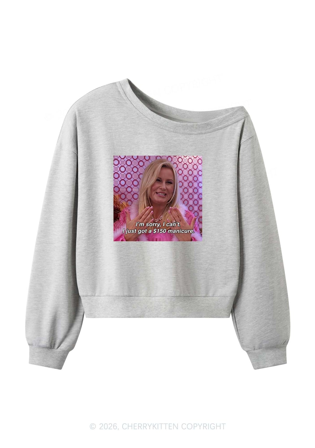 I Just Got Manicure Y2K Off Shoulder Sweatshirts Cherrykitten