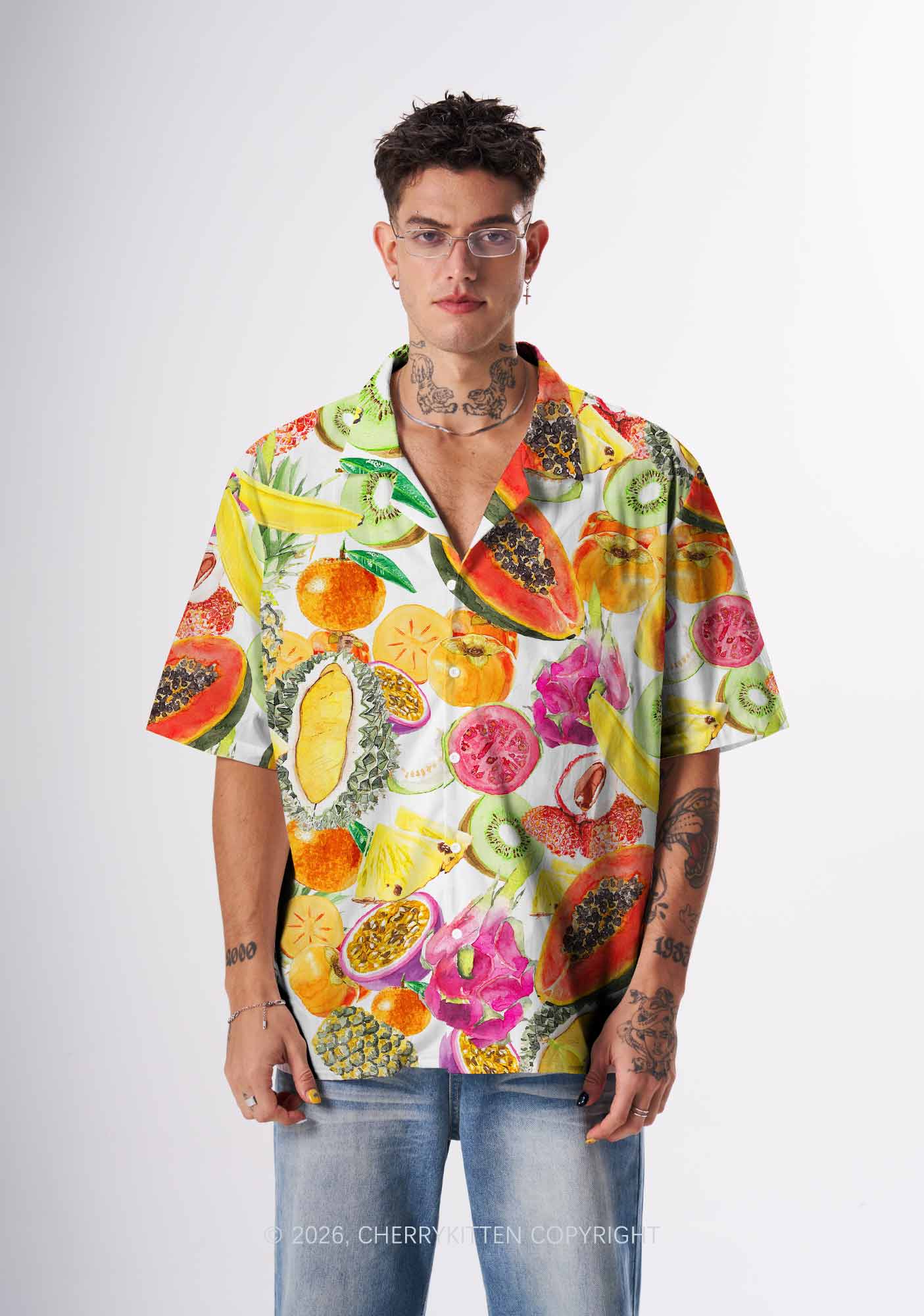 Tropical Fruit Pride Y2K Print Hawaiian Shirt Cherrykitten