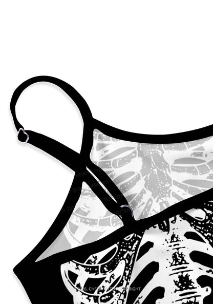 Halloween Anatomical Pelvis Y2K Print Slip Dress Cherrykitten