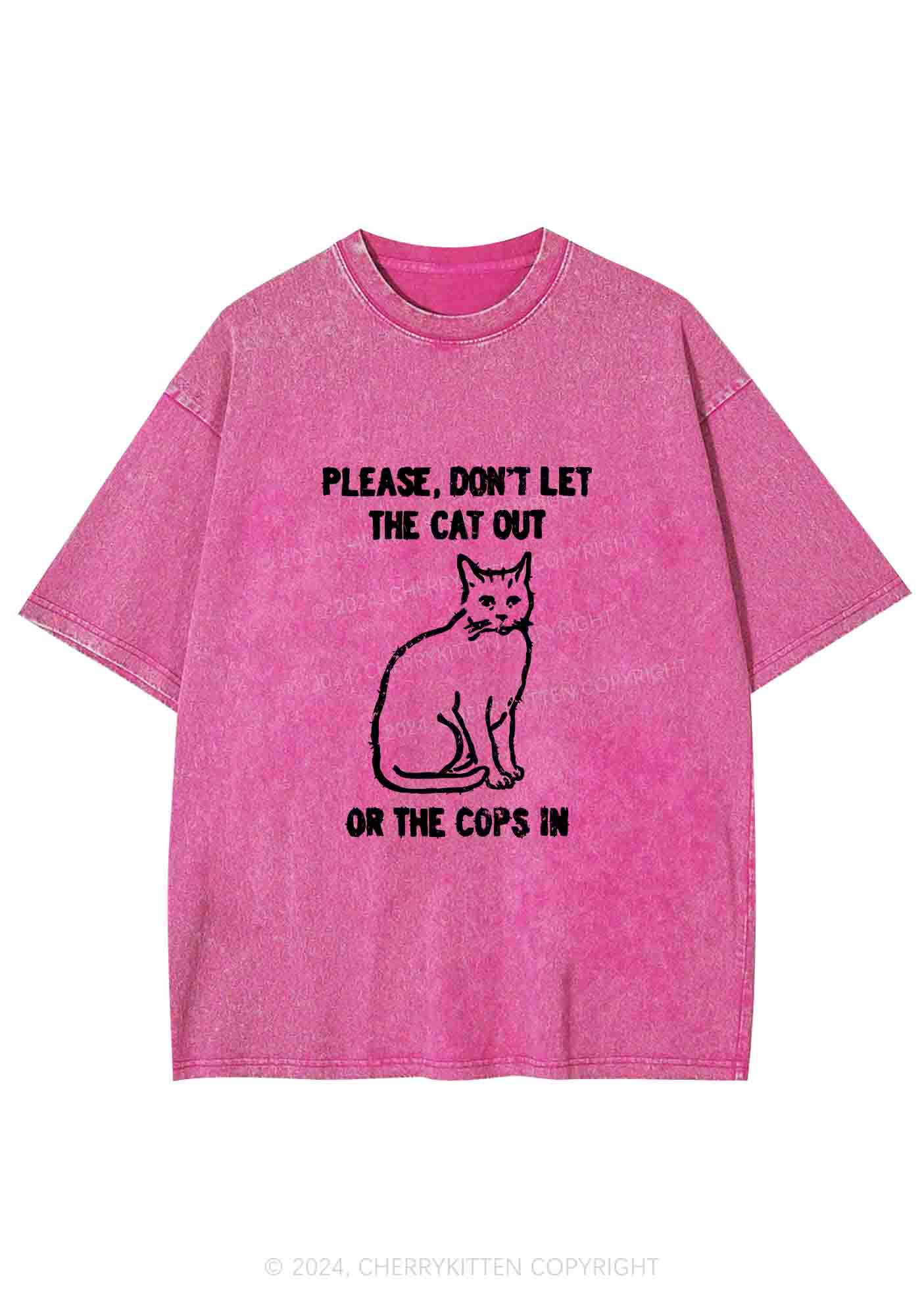 Don't Let The Cat Out Y2K Washed Tee Cherrykitten