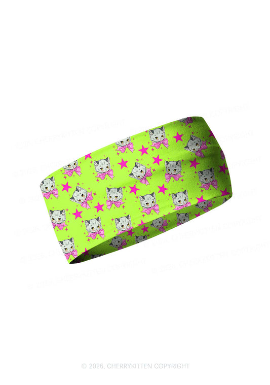 Pink Bow Cats Star Y2K Print Headband Cherrykitten