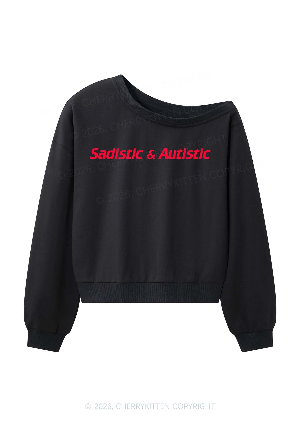 Sadistic Autistic Y2K Off Shoulder Sweatshirts Cherrykitten