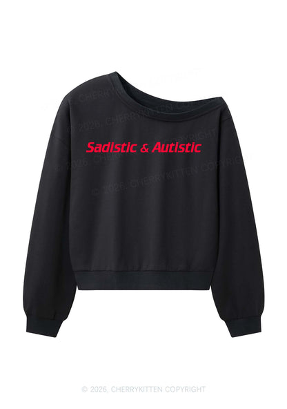 Sadistic Autistic Y2K Off Shoulder Sweatshirts Cherrykitten
