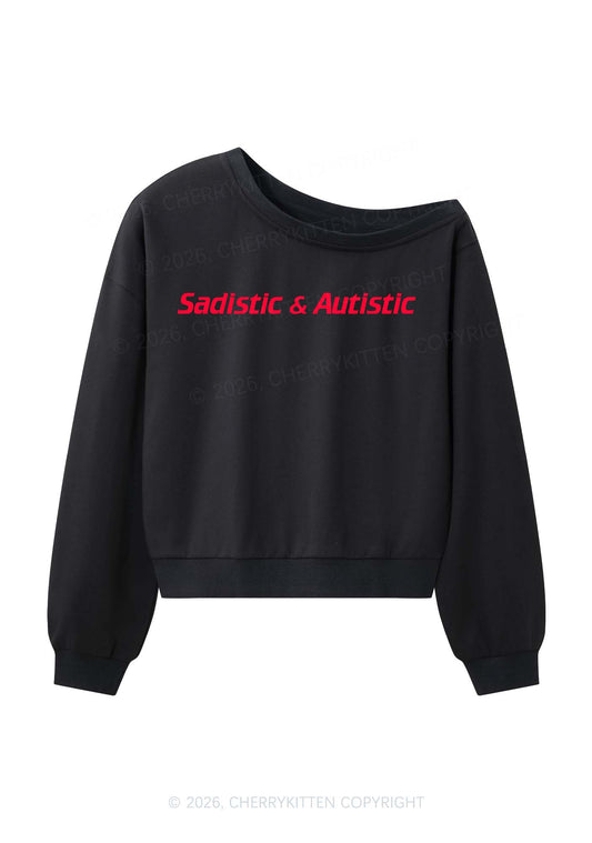 Sadistic Autistic Y2K Off Shoulder Sweatshirts Cherrykitten