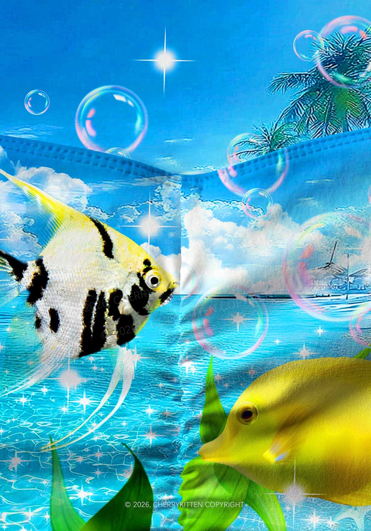 Tropical Fish Y2K Print Gym Shorts Cherrykitten