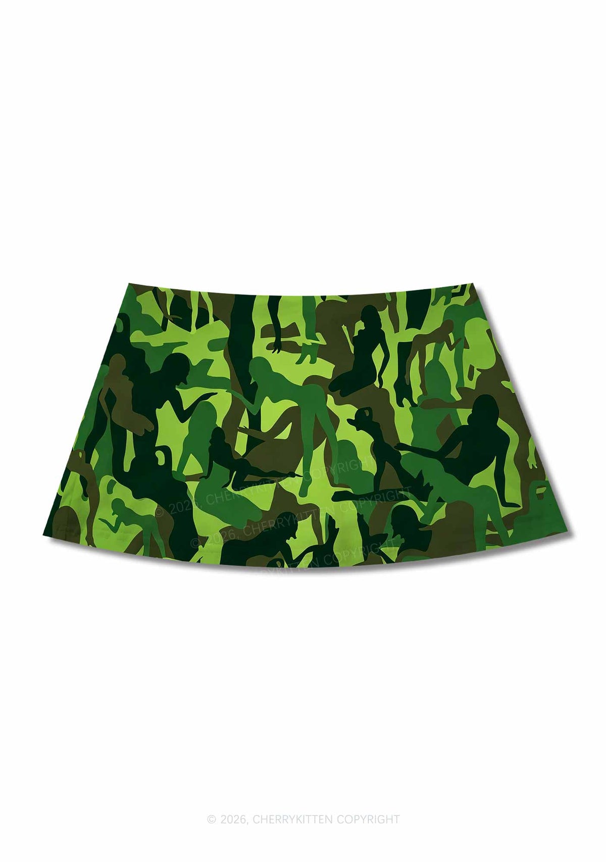 Green Camo Women Figure Y2K Print Mini Skirt Cherrykitten