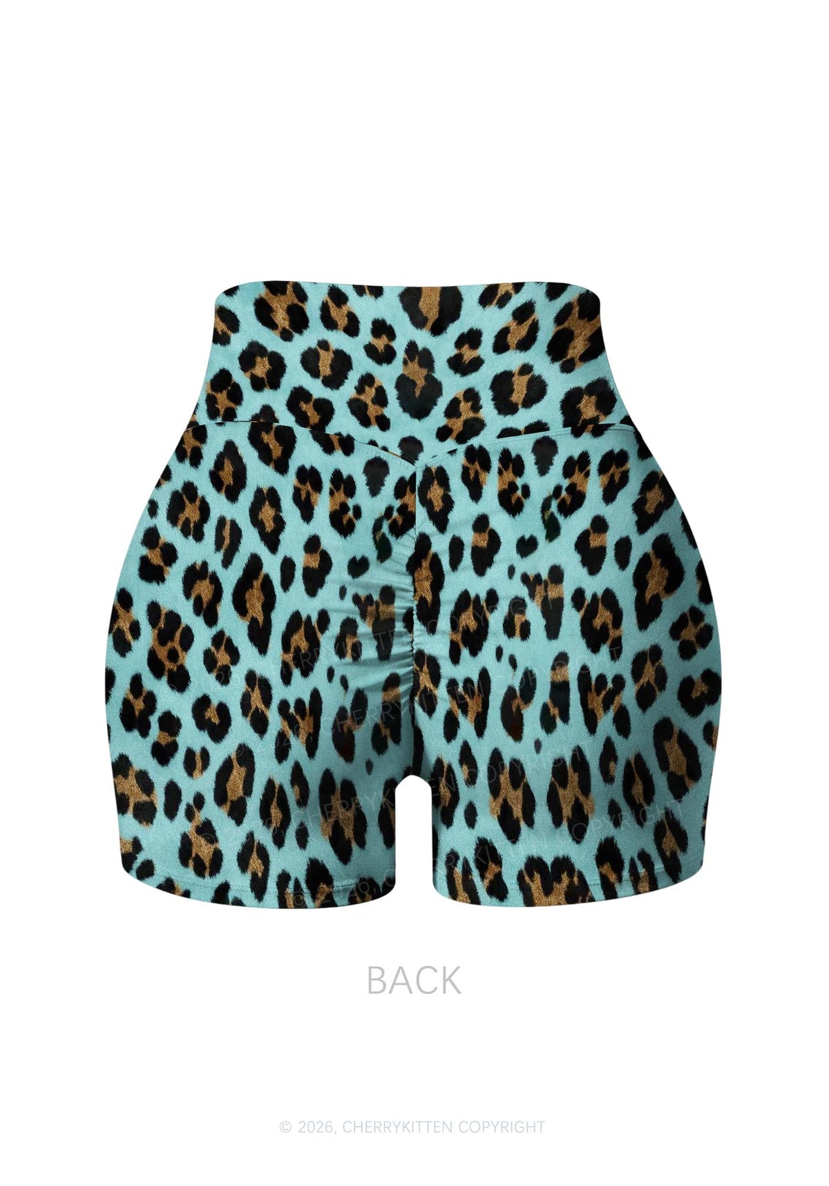 Mint Green Leopard Y2K Print Gym Shorts Cherrykitten