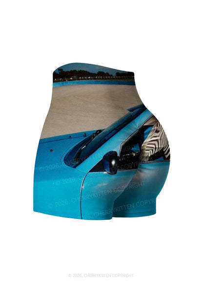 Zebra Driver Y2K Print Gym Shorts Cherrykitten