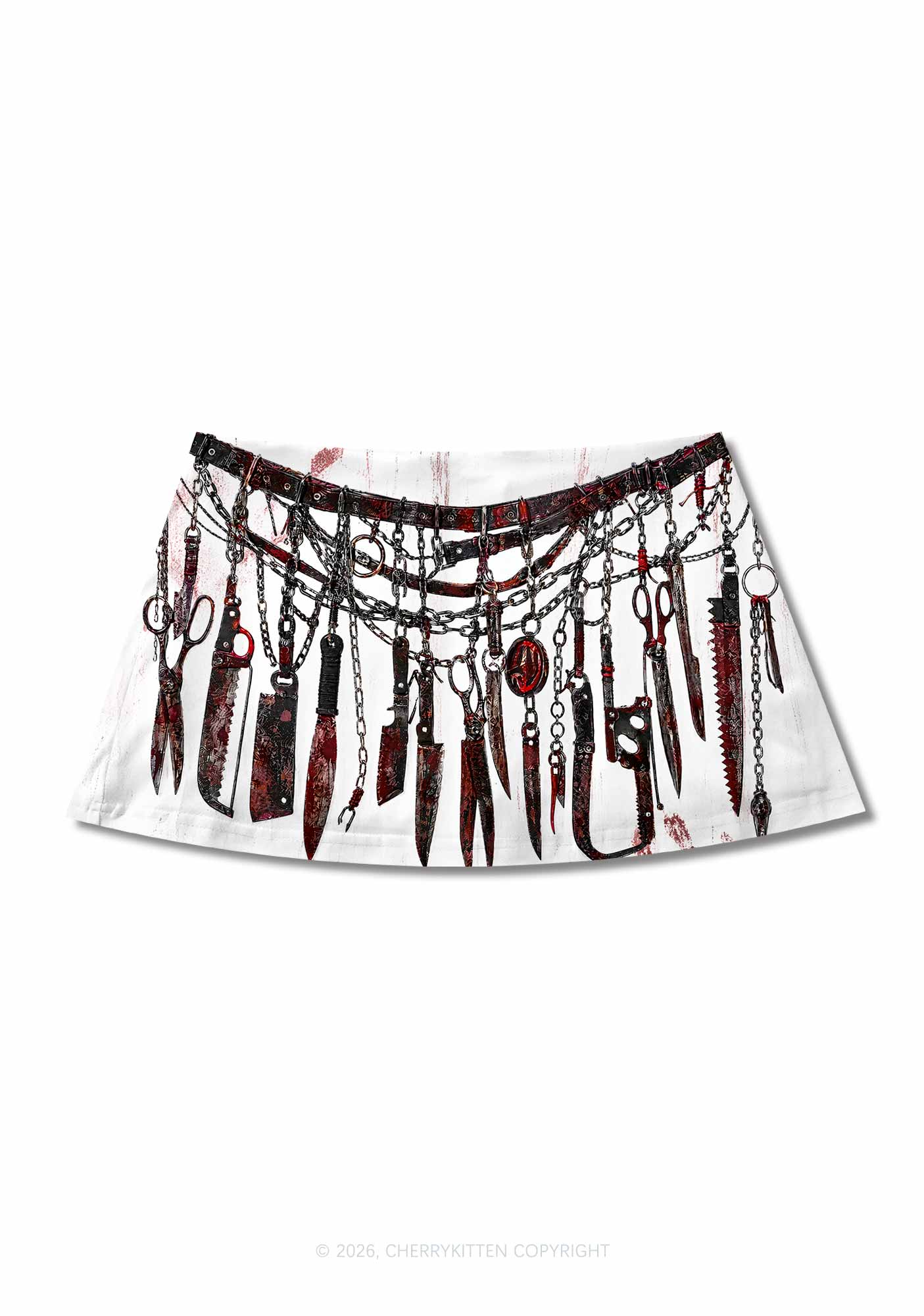 Halloween Bloody Weapon Chains Y2K Print Mini Skirt Cherrykitten