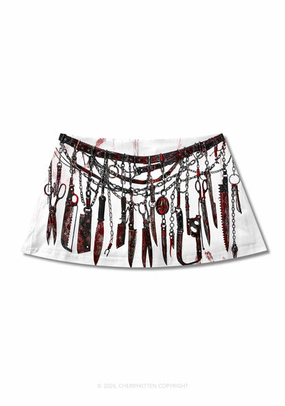 Halloween Bloody Weapon Chains Y2K Print Mini Skirt Cherrykitten