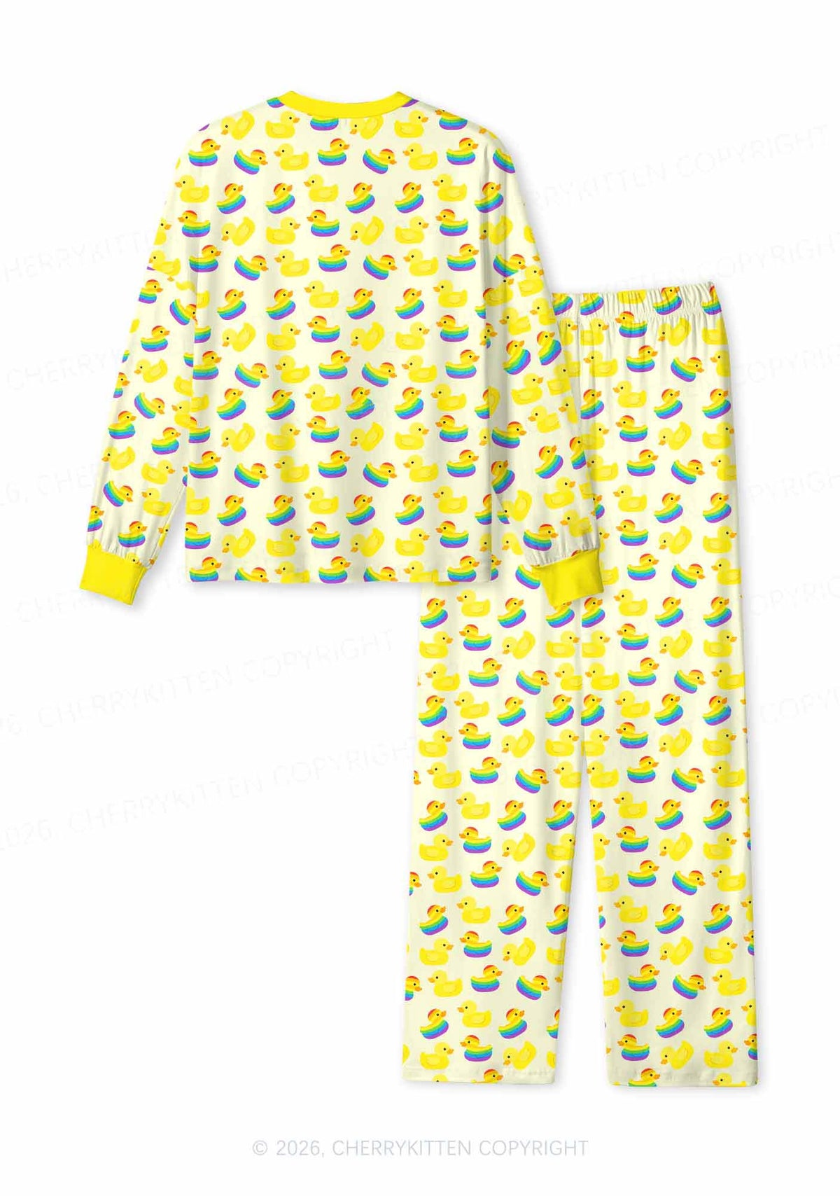 Rainbow Ducks Pride Y2K Print Long Sleeve Pajama Set Cherrykitten