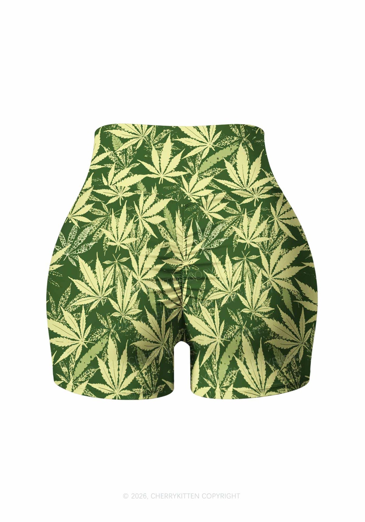 Green Wxxd Leaf Y2K Print Gym Shorts Cherrykitten