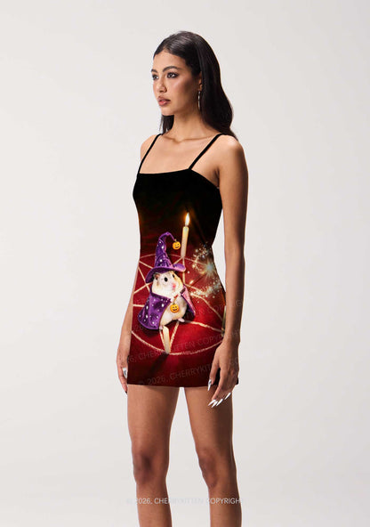 Halloween Wizard Hamster Y2K Print Slip Dress Cherrykitten